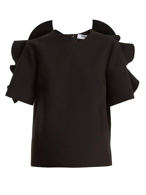 Matchesfashion.com Msgm - Ruffle Trimmed Crepe Top - Womens - Black