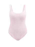 Hunza G - Square-neck Crinkle-jersey Swimsuit - Womens - Light Pink