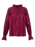 Matchesfashion.com Merlette - Majorelle Smocked Cotton Blouse - Womens - Burgundy