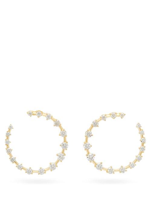 Matchesfashion.com Jade Trau - Crescent Diamond & 18kt Gold Hoops - Womens - Gold