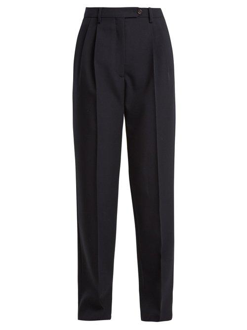 Matchesfashion.com Valentino - High Rise Straight Leg Wool Trousers - Womens - Navy