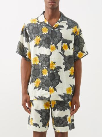 Desmond & Dempsey - Short-sleeved Floral-print Linen Pyjama Shirt - Mens - Cream Multi