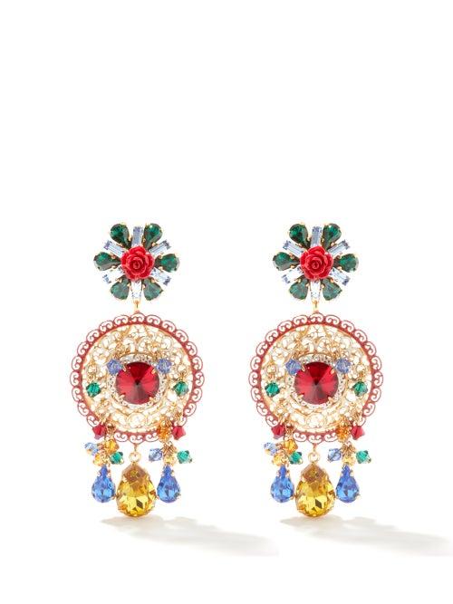 Ladies Jewellery Dolce & Gabbana - Tiered Crystal-drop Clip Earrings - Womens - Multi