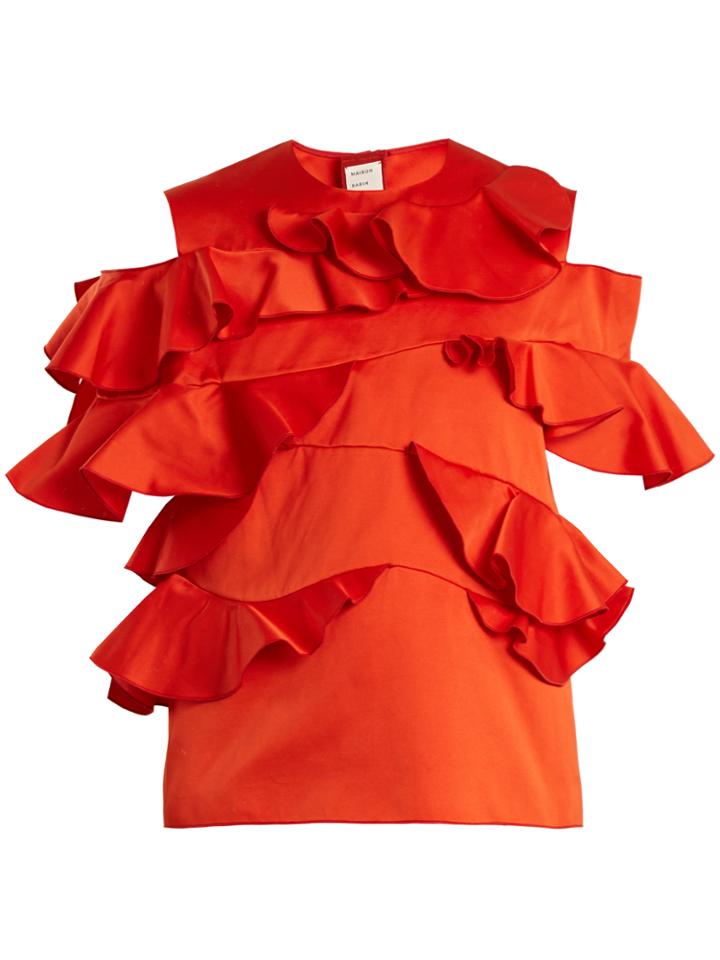 Maison Rabih Kayrouz Ruffle-trimmed Duchess-satin Top