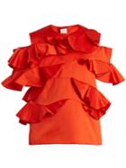 Maison Rabih Kayrouz Ruffle-trimmed Duchess-satin Top