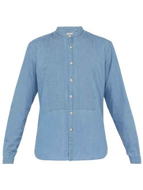 Matchesfashion.com Oliver Spencer - Grandad Pin Tucked Bib Cotton Chambray Shirt - Mens - Blue