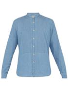 Matchesfashion.com Oliver Spencer - Grandad Pin Tucked Bib Cotton Chambray Shirt - Mens - Blue