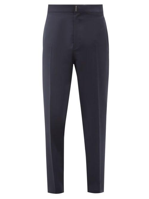 Givenchy - Logo-hardware Wool-blend Sharkskin Suit Trousers - Mens - Dark Blue