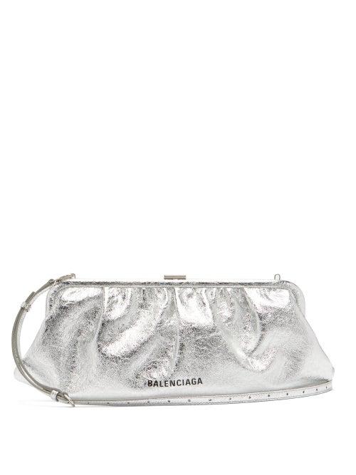 Matchesfashion.com Balenciaga - Cloud Xl Crackled Metallic-leather Cross-body Bag - Womens - Silver
