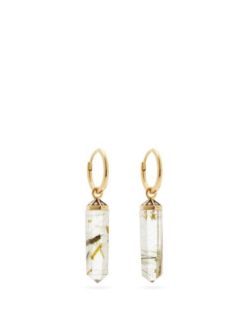 Matchesfashion.com Noor Fares - Rutilated Diamond, Quartz & 18kt Gold Earrings - Womens - Green Multi