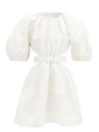 Matchesfashion.com Aje - Psychedelia Puff-sleeved Cutout Linen-blend Dress - Womens - White