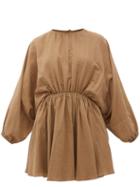 Matchesfashion.com Loup Charmant - Kitta Batwing-sleeve Organic Cotton Mini Dress - Womens - Brown