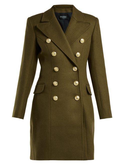 Matchesfashion.com Balmain - Double Breasted Wool And Cashmere Blend Coat - Womens - Khaki