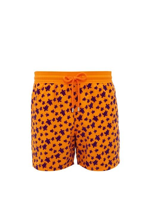 Matchesfashion.com Vilebrequin - Moorea Flocked Turtle Print Swim Shorts - Mens - Orange Multi