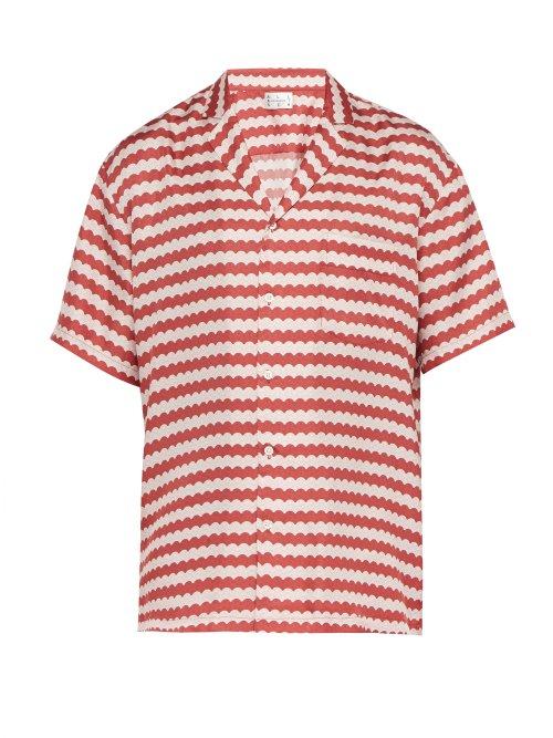 Matchesfashion.com All At Sea - Wave Print Cuban Collar Silk Pyjama Shirt - Mens - Red