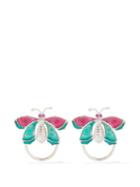 Chopova Lowena - Crystal And Enamel Butterfly Earrings - Womens - Silver Multi