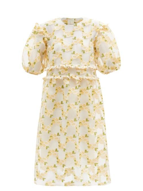 Matchesfashion.com Shrimps - Theodore Floral Fil-coup Organza Dress - Womens - Yellow White