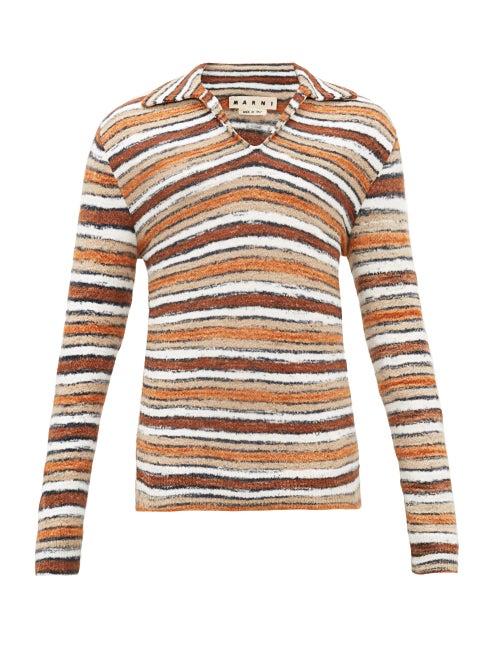 Matchesfashion.com Marni - Open-collar Striped Sweater - Mens - Brown Multi