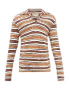Matchesfashion.com Marni - Open-collar Striped Sweater - Mens - Brown Multi
