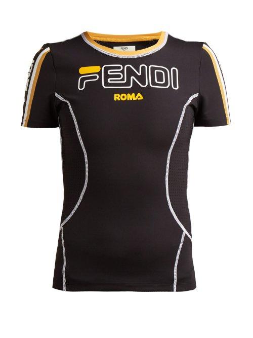 Matchesfashion.com Fendi - Logo Print Stretch Jersey T Shirt - Womens - Black Gold