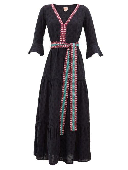 Matchesfashion.com Le Sirenuse, Positano - Bella Embroidered Cotton-poplin Maxi Dress - Womens - Navy