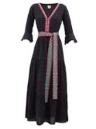 Matchesfashion.com Le Sirenuse, Positano - Bella Embroidered Cotton-poplin Maxi Dress - Womens - Navy