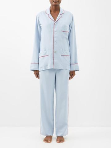 Olivia Von Halle - Laurent Silk Pyjama Set - Womens - Light Blue