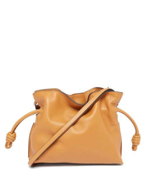 Ladies Bags Loewe - Flamenco Mini Drawstring Leather Cross-body Bag - Womens - Tan