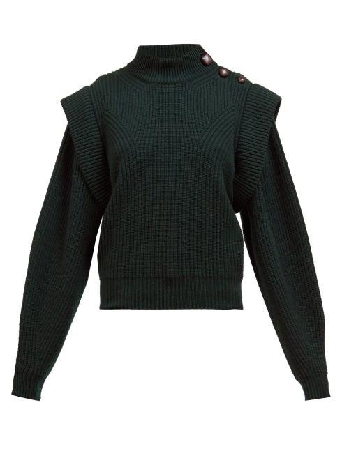 Matchesfashion.com Isabel Marant - Peggy Exaggerated-shoulder Ribbed Wool Sweater - Womens - Dark Green