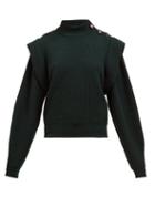 Matchesfashion.com Isabel Marant - Peggy Exaggerated-shoulder Ribbed Wool Sweater - Womens - Dark Green