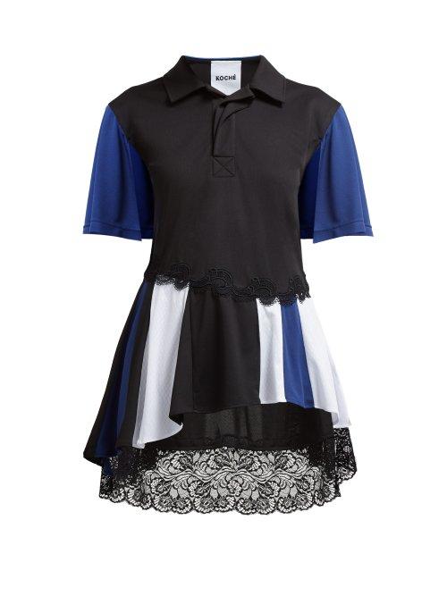 Matchesfashion.com Koch - Lace Trim Peplum Polo Top - Womens - Black Multi