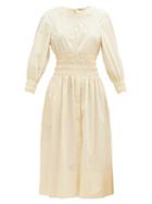 Matchesfashion.com Three Graces London - Arianna Shirred Cotton-poplin Dress - Womens - Cream