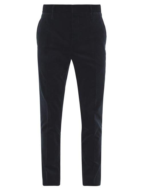 Matchesfashion.com Aldo Maria Camillo - Pleated Slim-leg Velvet Trousers - Mens - Dark Blue