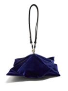 Matchesfashion.com Maison Margiela - Lantern Leather Handle Velvet Clutch - Womens - Navy