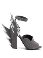 Matchesfashion.com Prada - Lightning Bolt Suede Sandals - Womens - Grey Silver