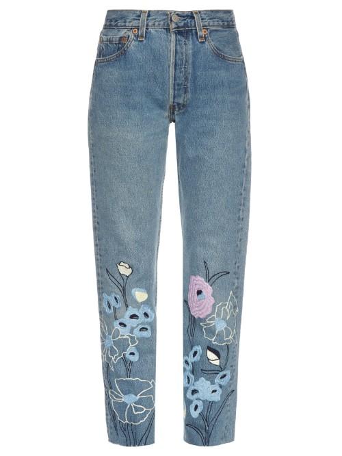 Bliss And Mischief Wild Flower Embroidered Cropped Jeans