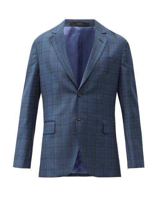 Mens Rtw Paul Smith - Single-breasted Check Wool-fresco Suit Jacket - Mens - Green Multi
