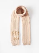 Fendi - Logo-embroidered Wool Scarf - Womens - Pink Brown