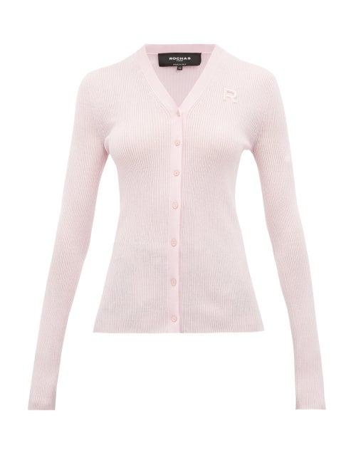 Matchesfashion.com Rochas - Logo Embroidered Wool Cardigan - Womens - Pink