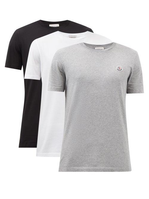 Moncler - Pack Of Three Logo-patch Cotton-jersey T-shirts - Mens - Multi