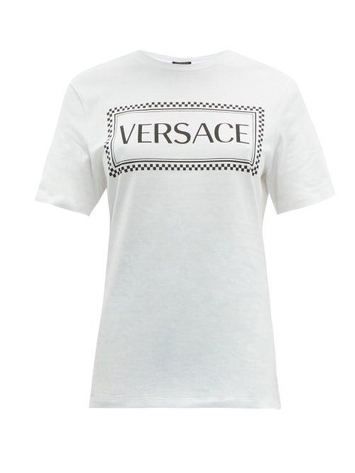 Matchesfashion.com Versace - Logo Print Cotton Jersey T Shirt - Womens - White Multi