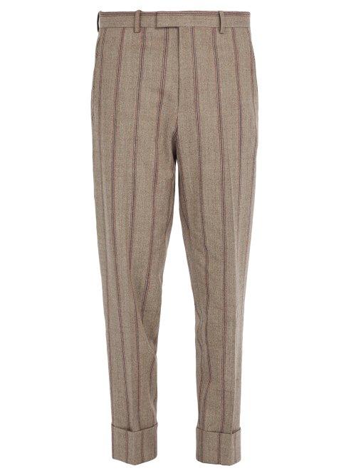 Matchesfashion.com Wooyoungmi - Striped Turn Up Wool Blend Trousers - Mens - Light Brown