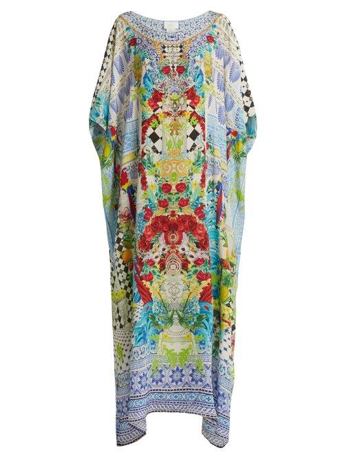 Matchesfashion.com Camilla - Masking Madness Print Silk Kaftan - Womens - Blue Multi