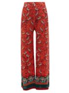 Matchesfashion.com Chufy - Najima Peacock Print Wide Leg Trousers - Womens - Red Multi