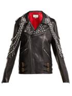 Matchesfashion.com Gucci - Yankees Crystal Embellished Leather Biker Jacket - Womens - Black Multi