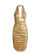 Matchesfashion.com Norma Kamali - Halterneck Plunge Dress - Womens - Gold