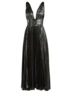 Matchesfashion.com Maria Lucia Hohan - Sada Pleated Silk Blend Gown - Womens - Dark Blue