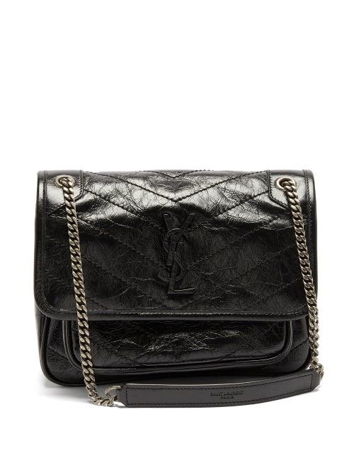 Saint Laurent - Niki Quilted Crinkled-leather Cross-body Bag - Womens - Black