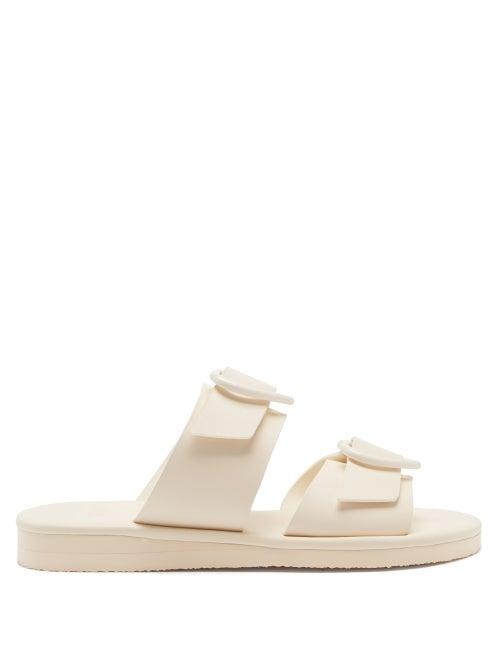 Ladies Shoes Ancient Greek Sandals - X Hvn Iaso Heart-buckle Leather Slides - Womens - Ivory