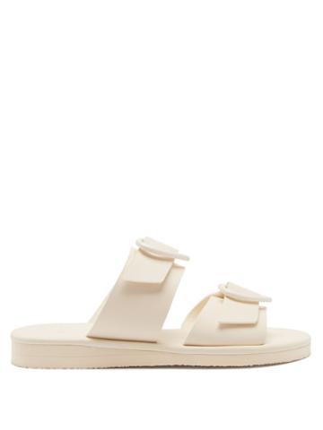 Ladies Shoes Ancient Greek Sandals - X Hvn Iaso Heart-buckle Leather Slides - Womens - Ivory
